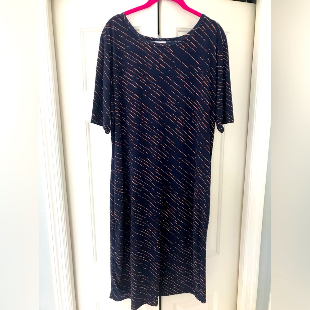 LulaRoe Julia dark navy blue and orange dress 2XL